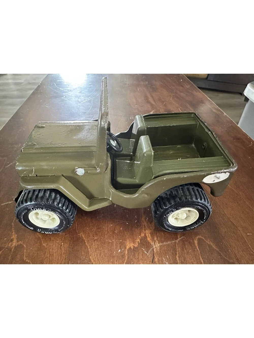 Vintage Tonka Pressed Steel Military Jeep Olive Green Toy Truck 9